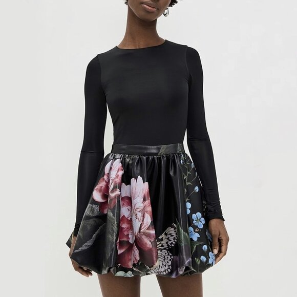 Alice + Olivia Dresses & Skirts - Alice + Olivia Black Chara Floral Bubble Mini Dress Long Sleeve Women’s Size 6